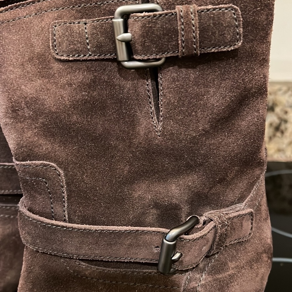 PRADA Double Buckle Suede Wedge Boot.38.5 - Picture 9 of 16